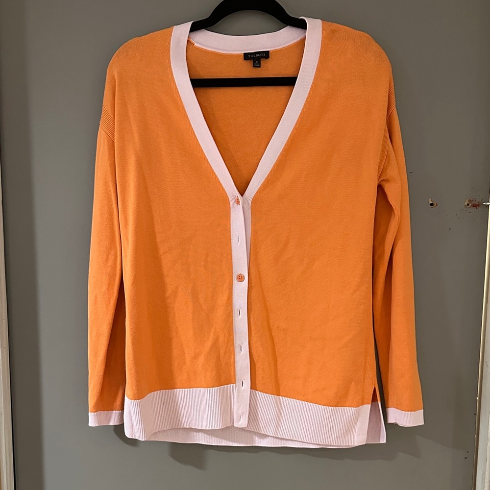 Talbots Orange & Light Pink Colorblock Cardigan Sweater - Picture 4 of 6